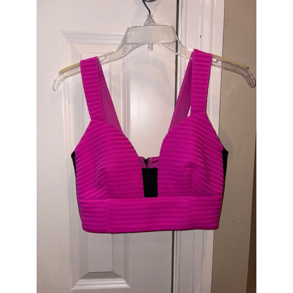NWOT Express Pink Ribbed Cropped Top V Neck Sleeveless Party Clubwear Blouse‎ S